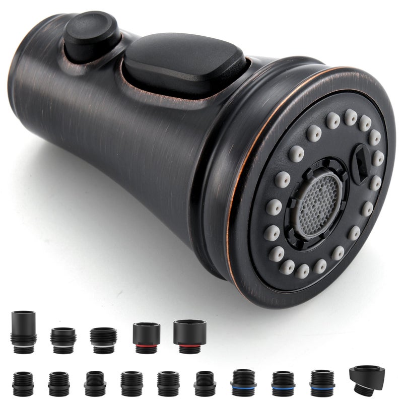 PerPaiMe Kitchen Faucet Replacement Spray Head - with 15 Adapters, Pull Down Faucet Sprayer with 3-Function Nozzle, Oil-Rubbed Bronze, Kitchen Sink Faucet Head Replacement - Image 1