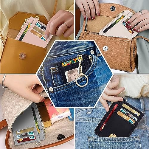 Suweibuke Slim Pocket Wallet, RFID Blocking Credit Card Holder Wallet with D-Shackle ID Window and Detachable keychain for Women (A-Grey) - Image 5