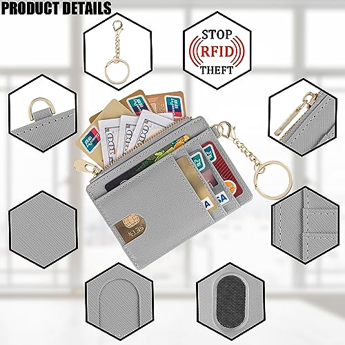 Suweibuke Slim Pocket Wallet, RFID Blocking Credit Card Holder Wallet with D-Shackle ID Window and Detachable keychain for Women (A-Grey) - Image 3
