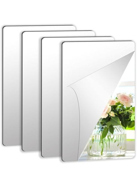 4 Pack Self Adhesive Mirror, 10*15 CM Adhesive Mirror Tiles, 2MM Thick Acrylic Stick On Wall Mirrors Sheets, Removable Mirror Stickers For School Home Livingroom Bathroom Bedroom Decor