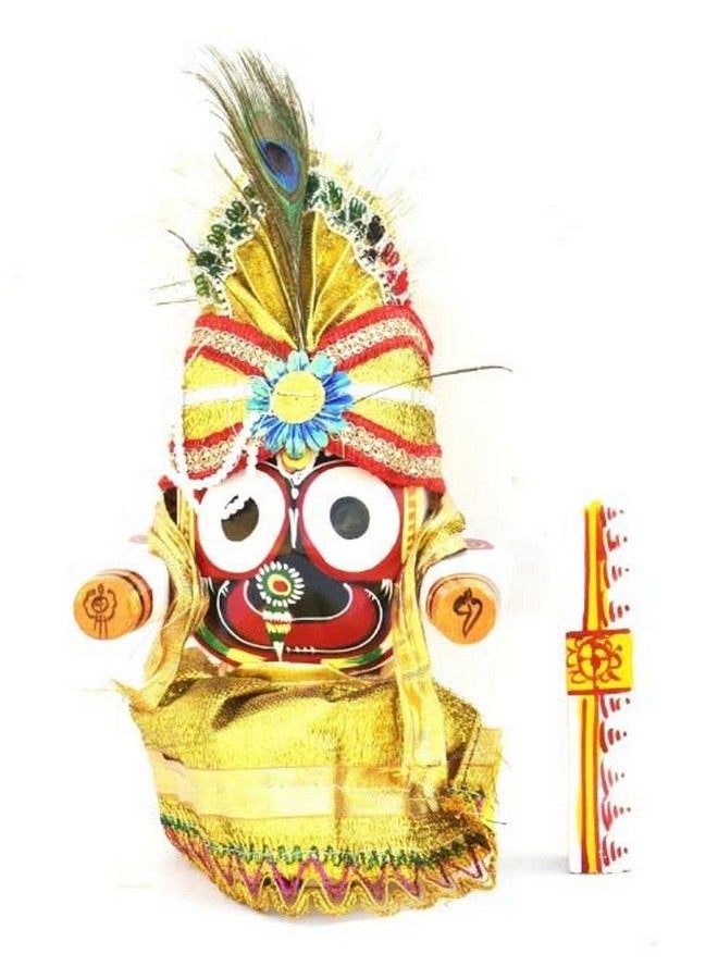 RealCraft; INSPIRING LIFES RealCraft; INSPIRING LIFES Lord Jagannath Wooden Idol Murti for Puja with Dress Set(Includes Sudarshan) (8 Inch),Multicolour,Set of 5 - Image 2