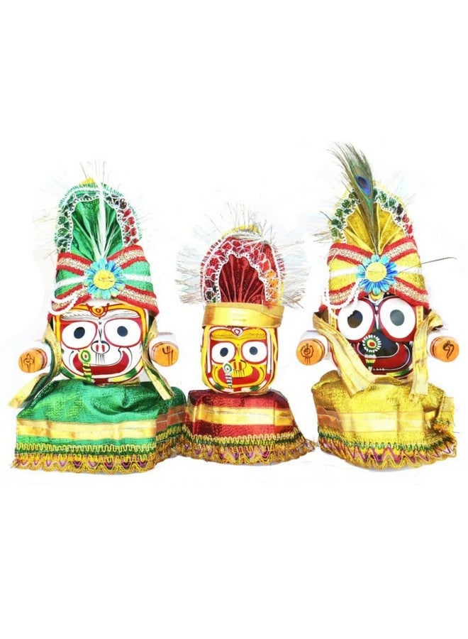 RealCraft; INSPIRING LIFES RealCraft; INSPIRING LIFES Lord Jagannath Wooden Idol Murti for Puja with Dress Set(Includes Sudarshan) (8 Inch),Multicolour,Set of 5 - Image 5