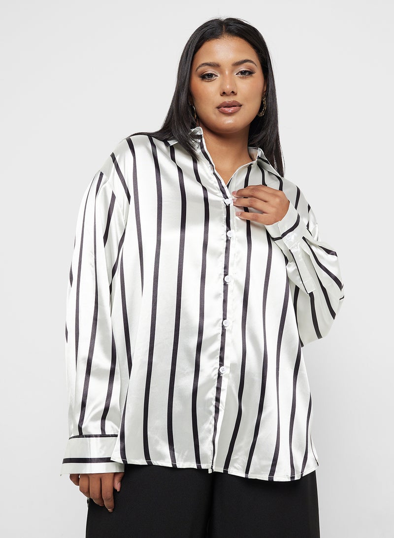 Ginger Plus Satin Stripe Button Down Shirt - Image 1