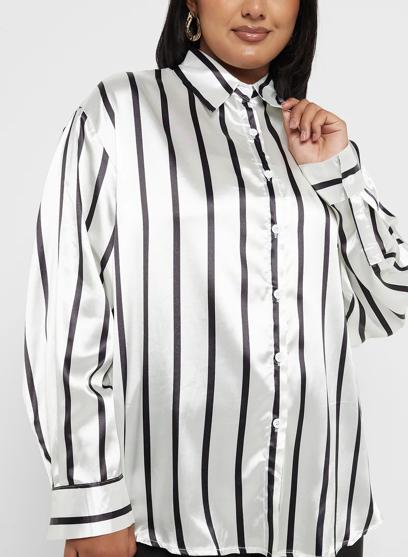 Ginger Plus Satin Stripe Button Down Shirt