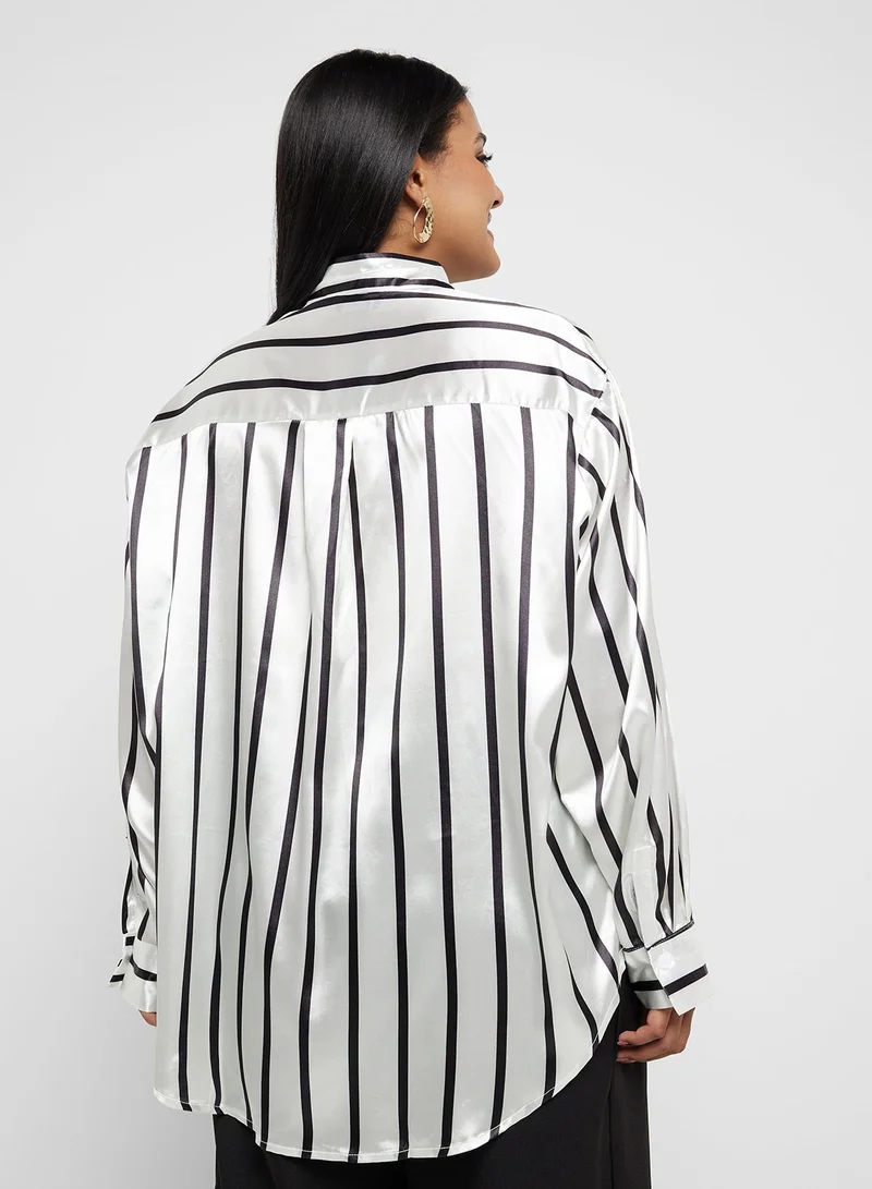 Ginger Plus Satin Stripe Button Down Shirt