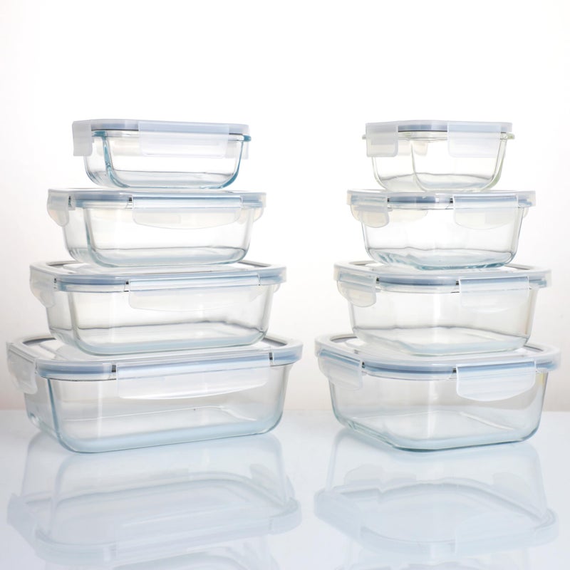 TYCOM Glass Meal Prep Containers 8 pcs Mixed Airtight Glass Bento Box Lunch Containers