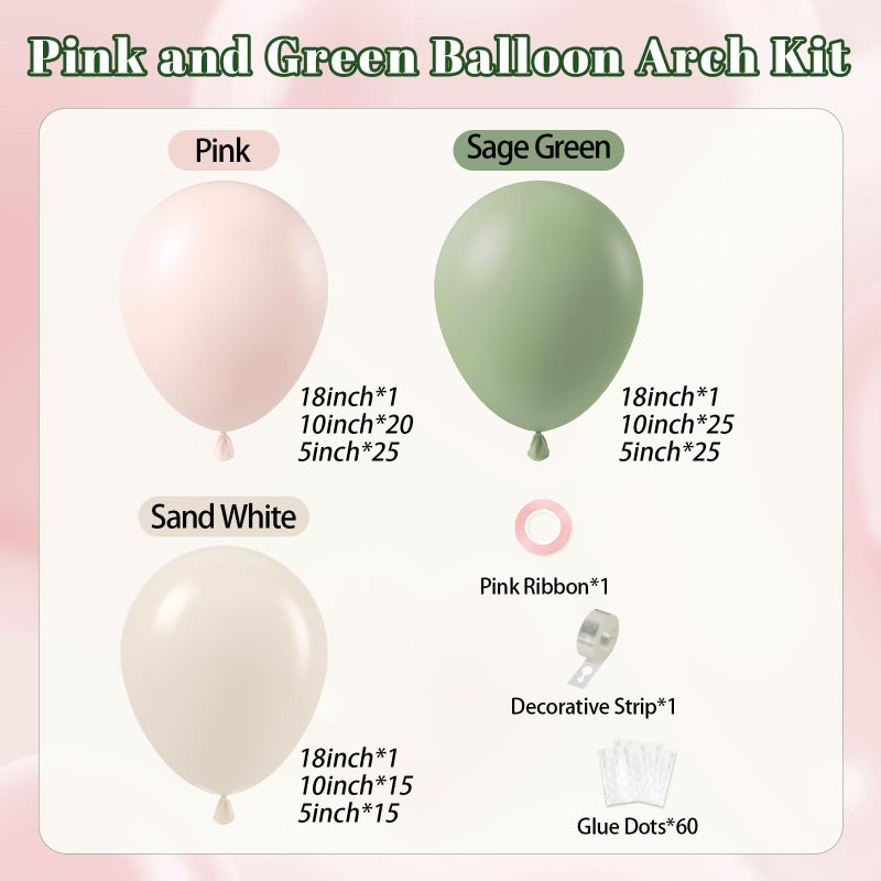 Leraqertra Pink and Green Balloon Arch Kit with Sand White Sage Green and Pink Balloons for Boho Baby in Bloom Baby Bridal Shower Gender Reveal Birthday Party Decorations - Image 4