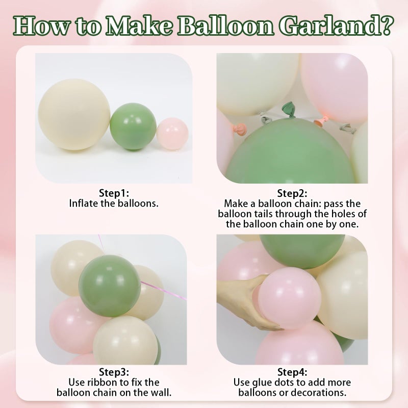 Leraqertra Pink and Green Balloon Arch Kit with Sand White Sage Green and Pink Balloons for Boho Baby in Bloom Baby Bridal Shower Gender Reveal Birthday Party Decorations - Image 2
