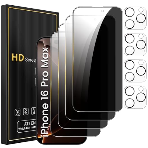 Romkasi 4 Pack Privacy Screen Protector for iPhone 16 Pro Max 69 Inch with 4 Pack Camera Lens Protector Anti Spy Tempered Glass Film AntiScratch Touch Sensitive Case Friendly - Image 1