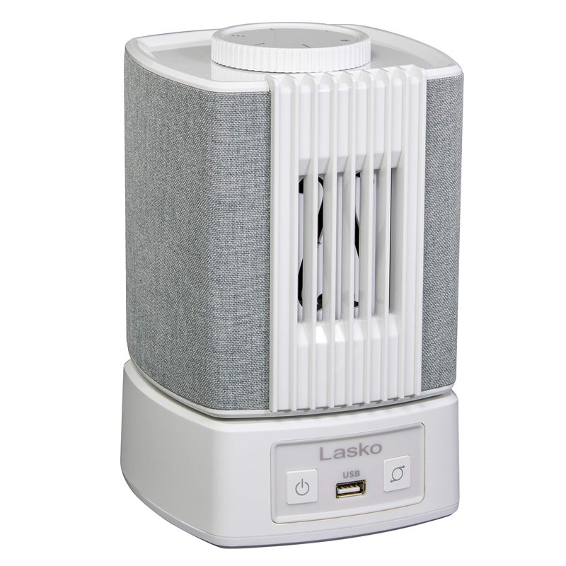 Lasko SB101 SlumberBreeze 2in1 Small Table Fan and White Noise Machine for Better Sleep in the Bedroom and Focus in the Home Office White