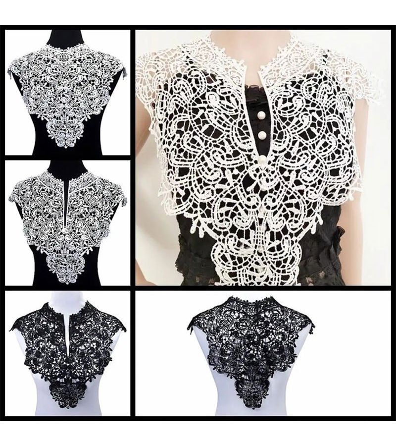 Water Soluble Lace Patch Hollow Mesh Floral Back Collar Trim Style C - Image 1