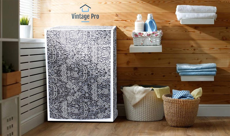 Vintage Pro Washing Machine Cover Suitable for Top Load Samsung Front Panel 6 Kg, 6.5 Kg, 7 Kg, 7.5 Kg (56cmsX56cmsX85cms, Black Flower) - Image 3