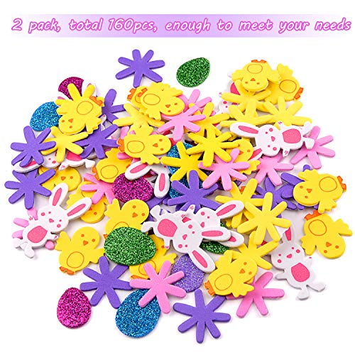 TUPARKA 160 Pcs Easter Foam Stickers Animal Shape Self Adhesive Easter Stickers Glitter Egg Stickers for Easter Day Party Crafts Home Decoration - Image 3