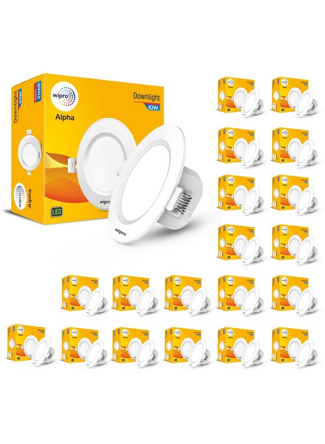 wipro Polycarbonate Alpha 10W Round Downlight Junction Box | Warm White (2700K) | Glare-Free Design | Recessed Down Light For False Ceiling | Cutout - 3 Inch | Pack Of 20 - Image 1