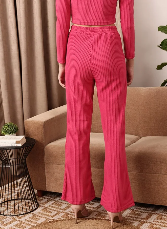 STREET 9 BASICS Fuchsia Knitted Bootcut Trousers for Women