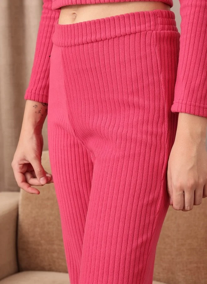 STREET 9 BASICS Fuchsia Knitted Bootcut Trousers for Women