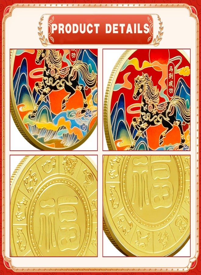 LAIAMER 5 Pcs Chinese Horse Coin 2026 Year of The Horse Zodiac Coin Gold Chinese Lucky Coin for Lunar Year Zodiac Blessing Souvenir Gifts with Protective Case - Image 4