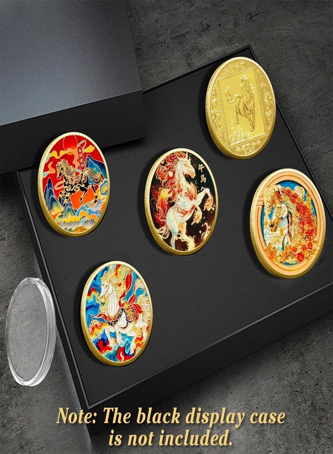 LAIAMER 5 Pcs Chinese Horse Coin 2026 Year of The Horse Zodiac Coin Gold Chinese Lucky Coin for Lunar Year Zodiac Blessing Souvenir Gifts with Protective Case - Image 2