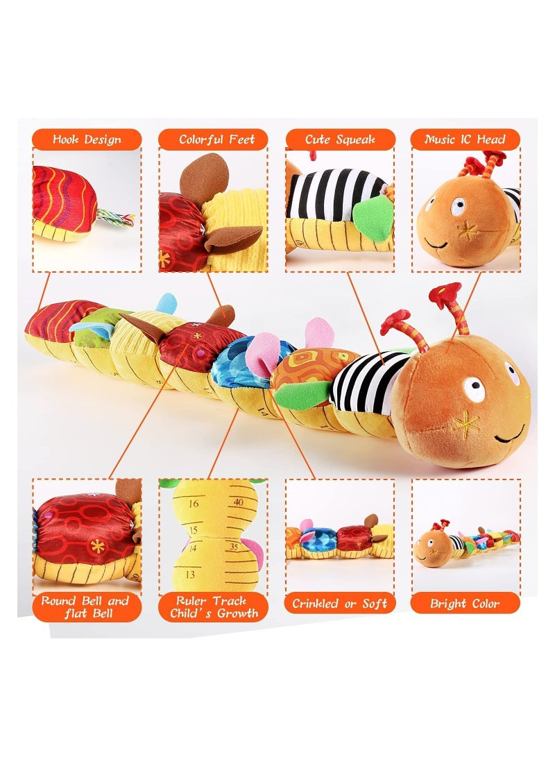 SYOSI Baby Toys Musical Caterpillar Infant Toys Stuffed Animal Toys with Ruler Design and Ring Bell Baby Teething Toys for Tummy Time Baby Development Plush Toys with Rich Colors Patterns Textures - Image 4