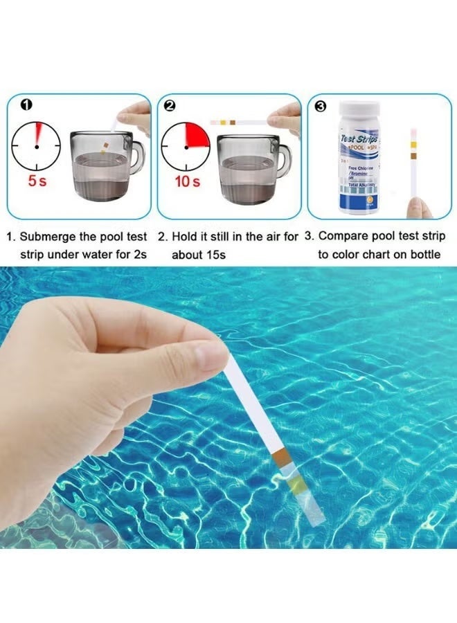 LuckyNov 50 Strips Pool Test Strips - 3-in-1 Pool Water Testing Kit for Chlorine/Bromine, pH, Alkalinity - Easy and Accurate Hot Tub Test Strips for Swimming Pools & Spas - Image 3