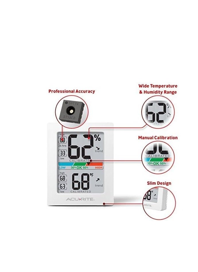 Acurite - Humidity Meter Hygrometer And Indoor Digital Thermometer With Temperature Gauge And Humidity Gauge, Room Thermometer Comfort Scale, 3 X 2.5 Inches, White (01083M) - Image 1