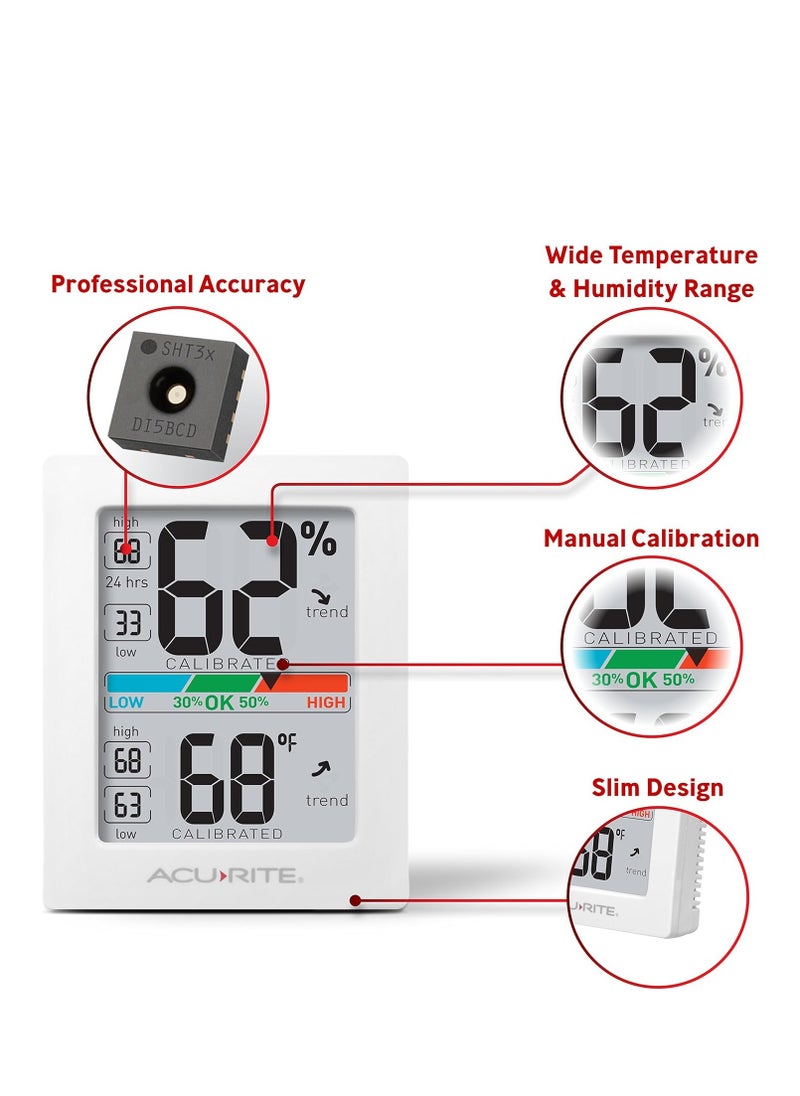 Acurite - Humidity Meter Hygrometer And Indoor Digital Thermometer With Temperature Gauge And Humidity Gauge, Room Thermometer Comfort Scale, 3 X 2.5 Inches, White (01083M) - Image 1