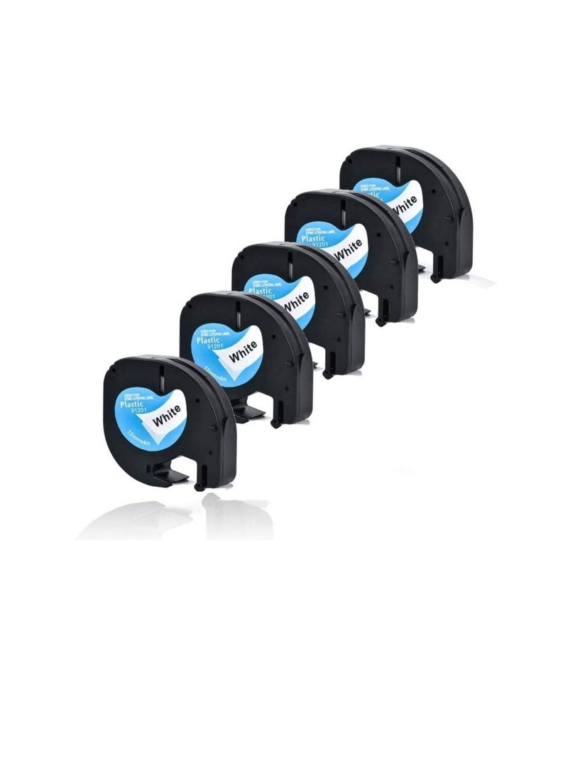 Generic Dymo 5 Roll Compatible Plastic Label Tape Refills LT 91201 Black on White 12mm*4M for LetraTag Label Maker Strong Adhesive  - Image 3