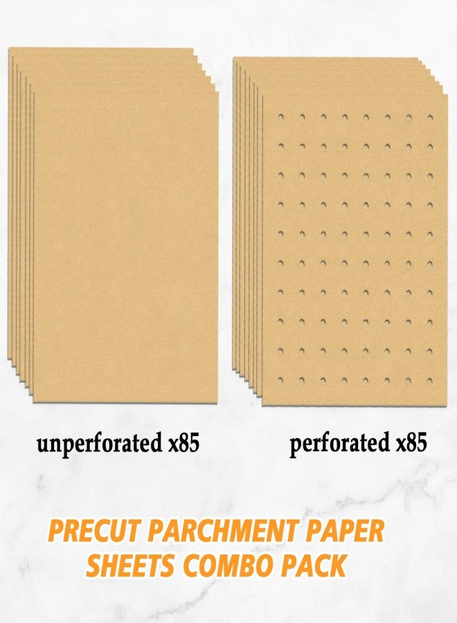 Golden Associate 9 x11 inch Parchment Paper Liners Disposable 170 Pcs, Perforated &without Holes Sheets Combo, 85-Pcs Each, Air Fryer Toaster Oven Tray Rectangle Basket Baking Pan Accessories - Image 2
