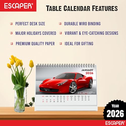 ESCAPER Cars 2026 Desk Calendar – A5 Table Calendar Featuring Sports Vehicles, Desktop Organizer for Office & Study, Automotive New Year Gift - Image 4