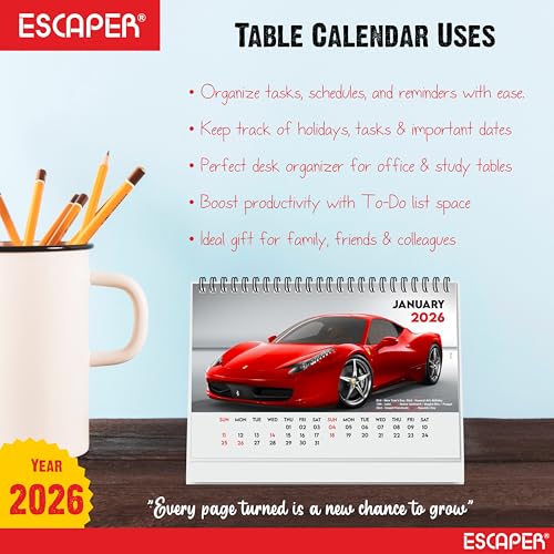 ESCAPER Cars 2026 Desk Calendar – A5 Table Calendar Featuring Sports Vehicles, Desktop Organizer for Office & Study, Automotive New Year Gift - Image 5