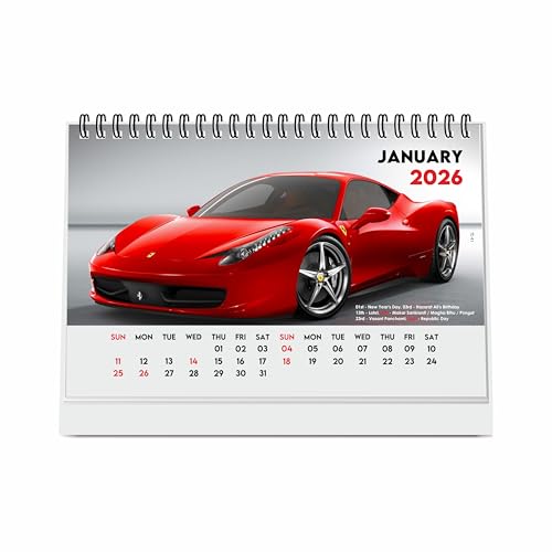 ESCAPER Cars 2026 Desk Calendar – A5 Table Calendar Featuring Sports Vehicles, Desktop Organizer for Office & Study, Automotive New Year Gift - Image 1