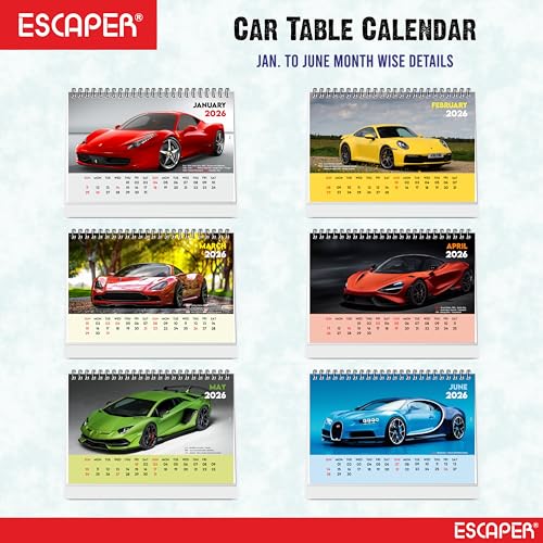 ESCAPER Cars 2026 Desk Calendar – A5 Table Calendar Featuring Sports Vehicles, Desktop Organizer for Office & Study, Automotive New Year Gift - Image 2