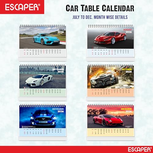 ESCAPER Cars 2026 Desk Calendar – A5 Table Calendar Featuring Sports Vehicles, Desktop Organizer for Office & Study, Automotive New Year Gift - Image 3