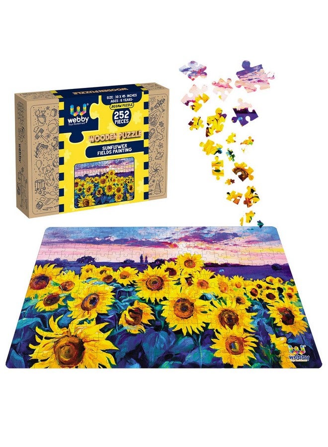 Webby Kids Sunflower Fields Painting Wooden Jigsaw Puzzle, 252 Pieces - Image 1