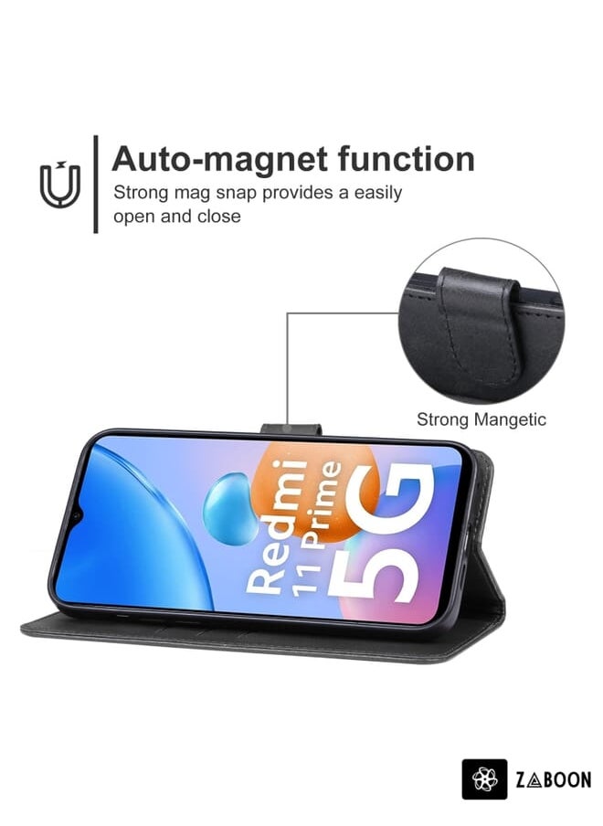 Green Tiger - For Xiaomi Redmi 11 Prime 5G Leather Phone Case(Black) - Image 1