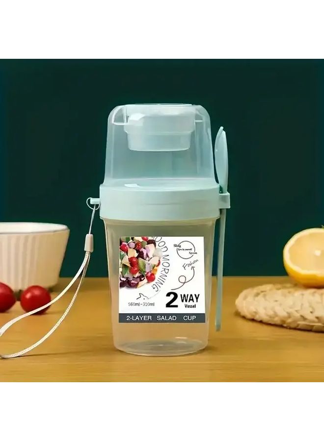 Blue Portable Salad Cup With Lid And Fork Leak Proof For Picnics Lunch Smoothies - Image 5