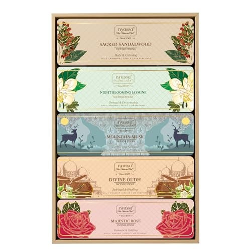 Nyassa Set of 5 Incense Stick Gift Set|Hand Dipped, Hand Rolled, Highly Scented|Indian Incense Sticks 25gmx5|Gift Set for All Occasions| Natural Ingredient|Ideal Gifting for All Occasion - Image 1