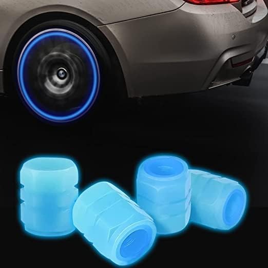 Careflection Car/Bike Wheel Tire Rim Air Valve Cap Radium Tyre Air Caps Cover Glow Radium Light Resistant Tire Pressure Caps, Universal for Car, Truck, Motorcycles, Bike (Blue) - Image 1