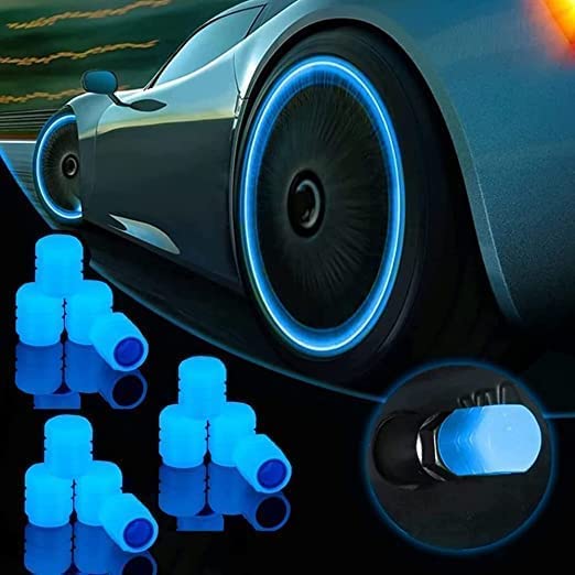 Careflection Car/Bike Wheel Tire Rim Air Valve Cap Radium Tyre Air Caps Cover Glow Radium Light Resistant Tire Pressure Caps, Universal for Car, Truck, Motorcycles, Bike (Blue) - Image 4