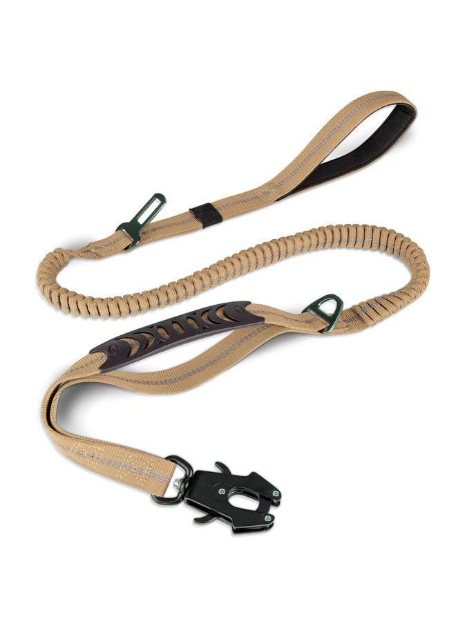 Joytale Tactical Dog Leash Heavy Duty, 4-6FT Shock Absorbing Bungee Lead with 2 Padded Handle, Metal Carabiner Clip, Car Seatbelt, Strong No Pull Leash for Medium Large X-Large Dogs, Coyote Brown  - Image 1