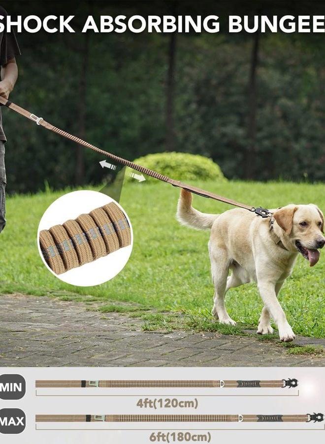Joytale Tactical Dog Leash Heavy Duty, 4-6FT Shock Absorbing Bungee Lead with 2 Padded Handle, Metal Carabiner Clip, Car Seatbelt, Strong No Pull Leash for Medium Large X-Large Dogs, Coyote Brown  - Image 3