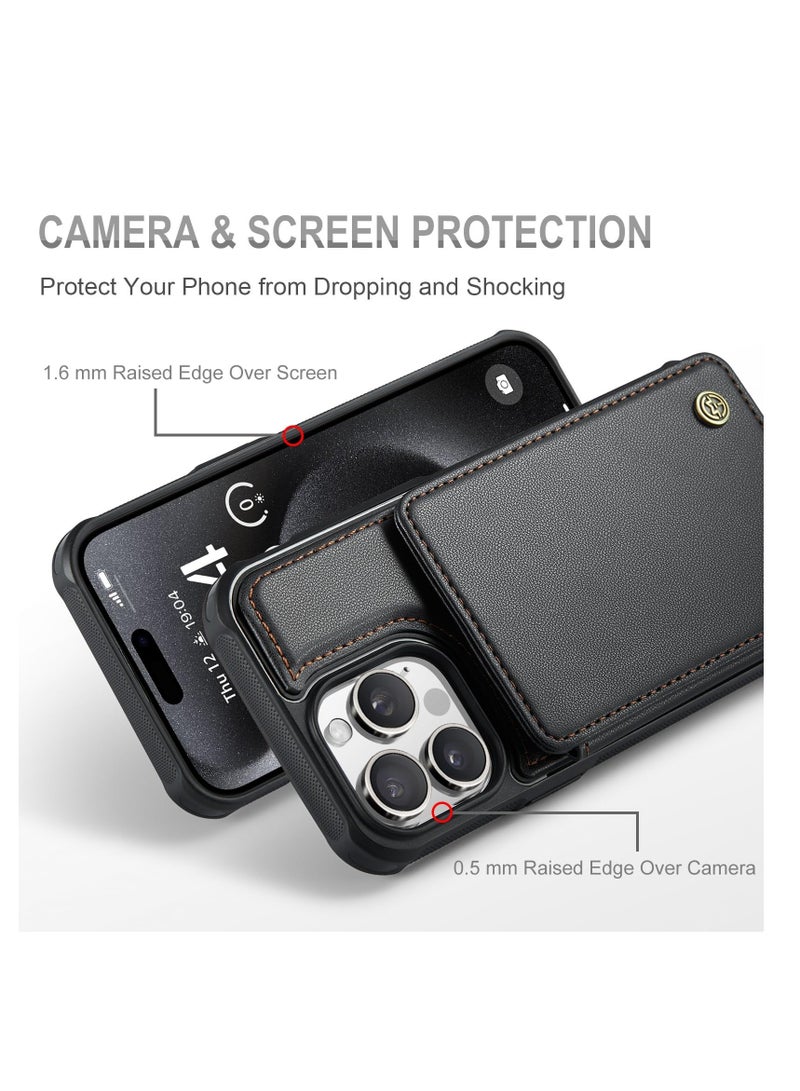 For iPhone 15 Pro Max Wallet Case with Card Holder, Shockproof Durable Leather Phone Case, RFID Blocking Card Slots Holder (Black)  - Image 3