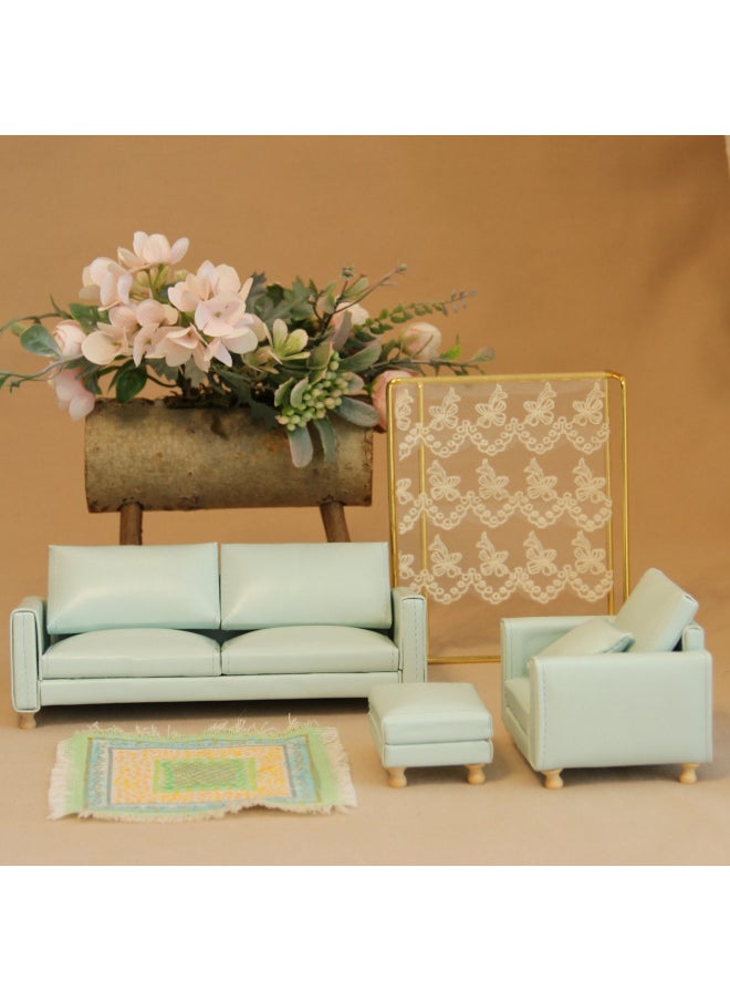 null - 8-12 OB11 Modern Home Leather Sofa Single Mini Sofa Miniature Simulation Two Leather Sofa-Color:Mint Green Double - Image 1