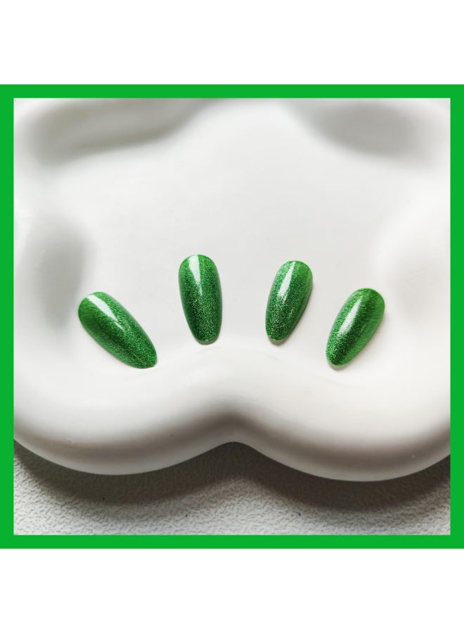 KKUUOO Green Press on Nails Almond Shape Fake Nails Medium False Nails with Glitter Design Glitter Acrylic Nails Full Cover Artificial Nails Glossy Stick on Nails for Women Xmas St Patricks Day Manicure - Image 4