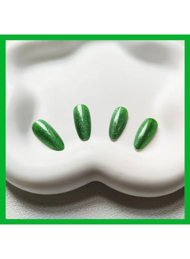 KKUUOO Green Press on Nails Almond Shape Fake Nails Medium False Nails with Glitter Design Glitter Acrylic Nails Full Cover Artificial Nails Glossy Stick on Nails for Women Xmas St Patricks Day Manicure - Image 3