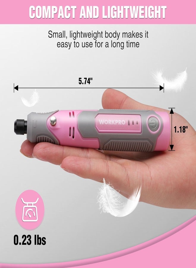WORKPRO Cordless Rotary Tool Kit with 71pcs Accessories, 3 Variable Speeds, USB Rechargeable Mini Rotary Tool for Engraving, Sanding, Polishing, Carving, Cutting, DIY Crafts - Pink Ribbon - Image 5