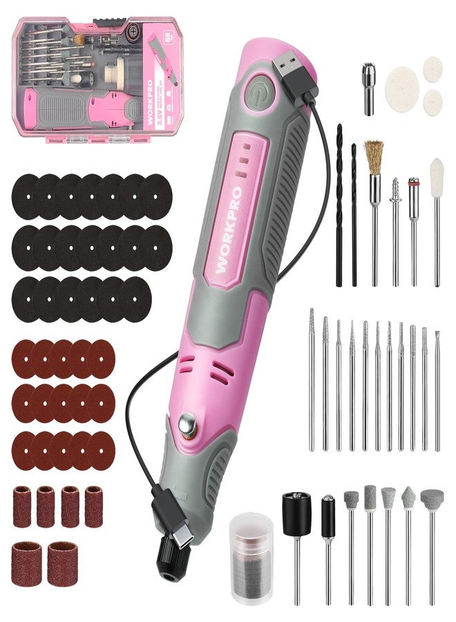 WORKPRO Cordless Rotary Tool Kit with 71pcs Accessories, 3 Variable Speeds, USB Rechargeable Mini Rotary Tool for Engraving, Sanding, Polishing, Carving, Cutting, DIY Crafts - Pink Ribbon - Image 1