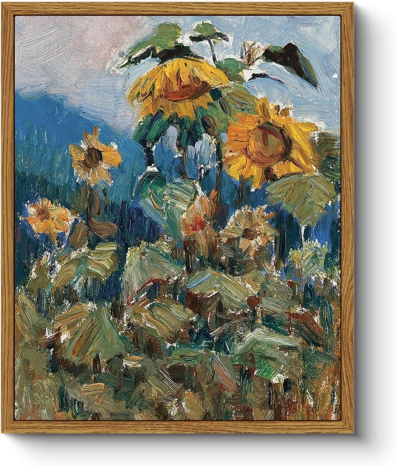 ARPEOTCY لوحة حائط نباتية زهرية مع إطار، دوار الشمس لديكور الحمام الجمالي، لوحة قماشية 9x11 بوصة، ديكور حائط ريفي عتيق لغرفة النوم وغرفة المعيشة والمكتب، لوحات طبيعة صامتة هدايا - Image 1