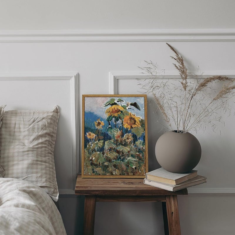 ARPEOTCY لوحة حائط نباتية زهرية مع إطار، دوار الشمس لديكور الحمام الجمالي، لوحة قماشية 9x11 بوصة، ديكور حائط ريفي عتيق لغرفة النوم وغرفة المعيشة والمكتب، لوحات طبيعة صامتة هدايا - Image 4