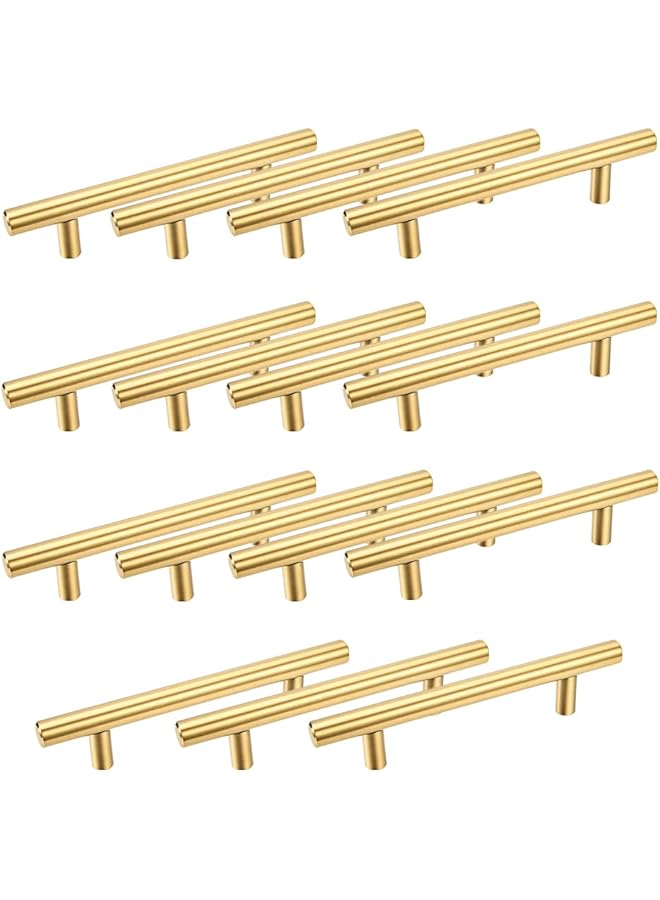 The Bros 15 حزمة مقابض خزانة على شكل T بمركز ثقب 96 مم لمقابض خزائن المطبخ من الفولاذ المقاوم للصدأ الذهبي، مقابض درج حديثة للأثاث الأوروبي، مقبض لخزانة الملابس بطول إجمالي 6 بوصات - Image 1
